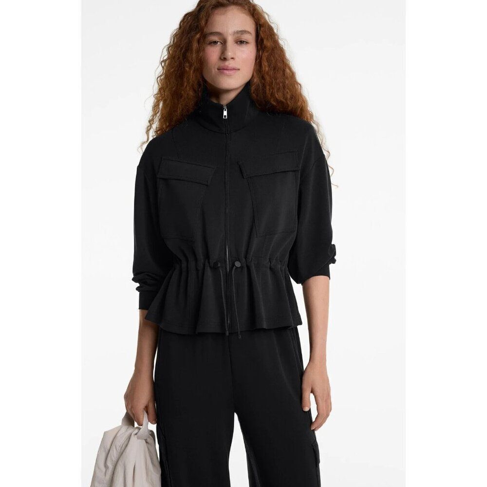 Oysho Womens Jacket XS Black High Neck full Zip Adjustable Waist 0540/791 NWT